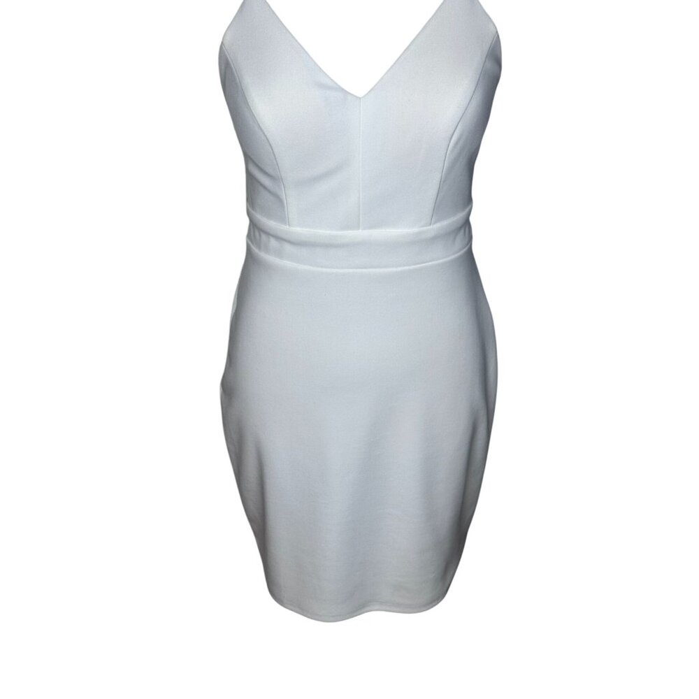 White Spaghetti Strap Lace Back Midi Dress Gold Zipper Formal Wedding Homecoming - Picture 3 of 16